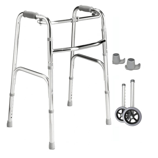 Folding Walking Frame (with fixed front wheels and rear skis)